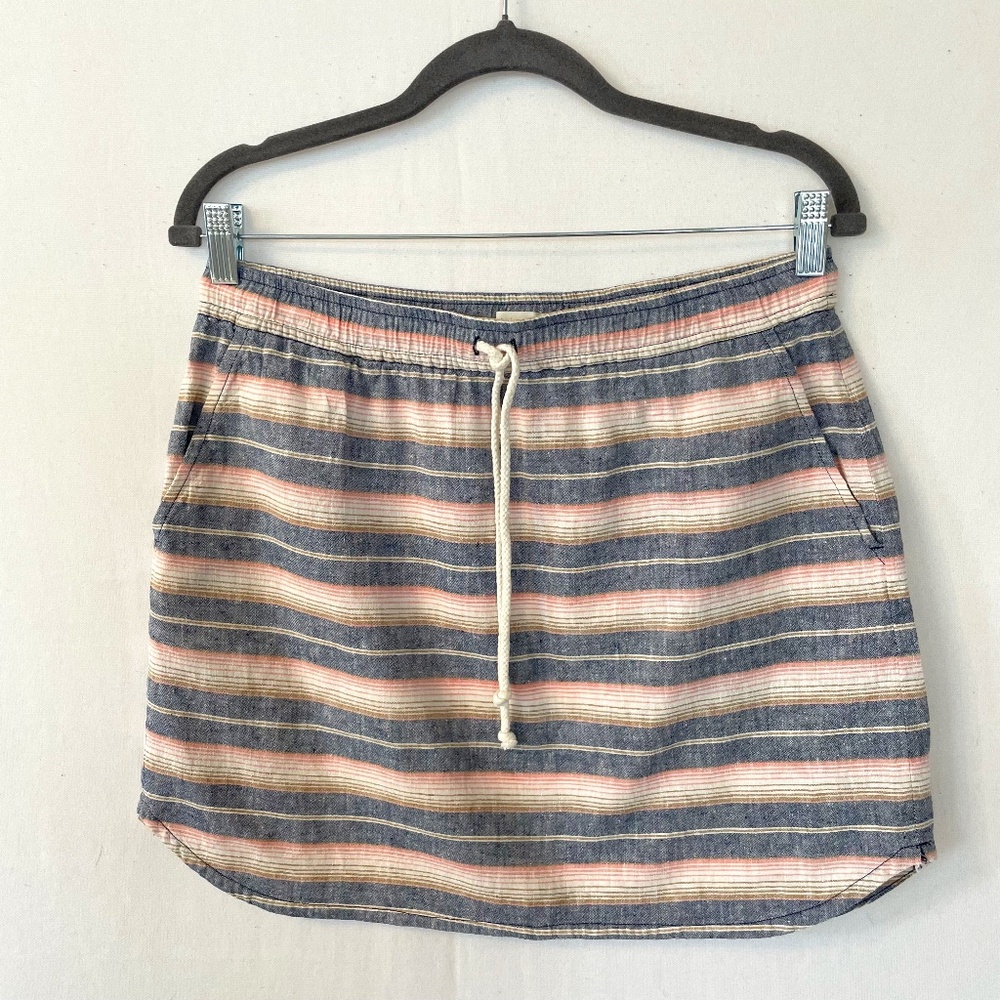 HINGE Women’s Small Striped Pull On Drawstring Waist Skirt Pockets Linen/Cotton
